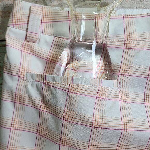 Puma Men’s 40 Plaid Golf Shorts Orange White Performance Flat Front New - Picture 10 of 10